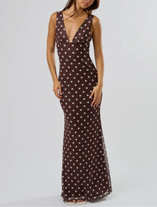 Mocha Dot Maxi Dress