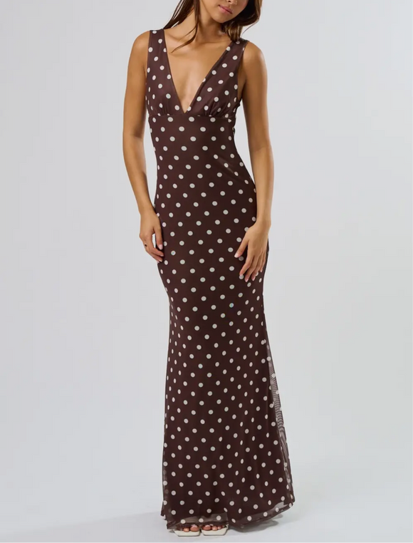 Mocha Dot Maxi Dress
