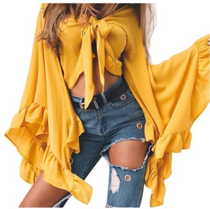 "Athena" Crop Top Blouse, Mustard